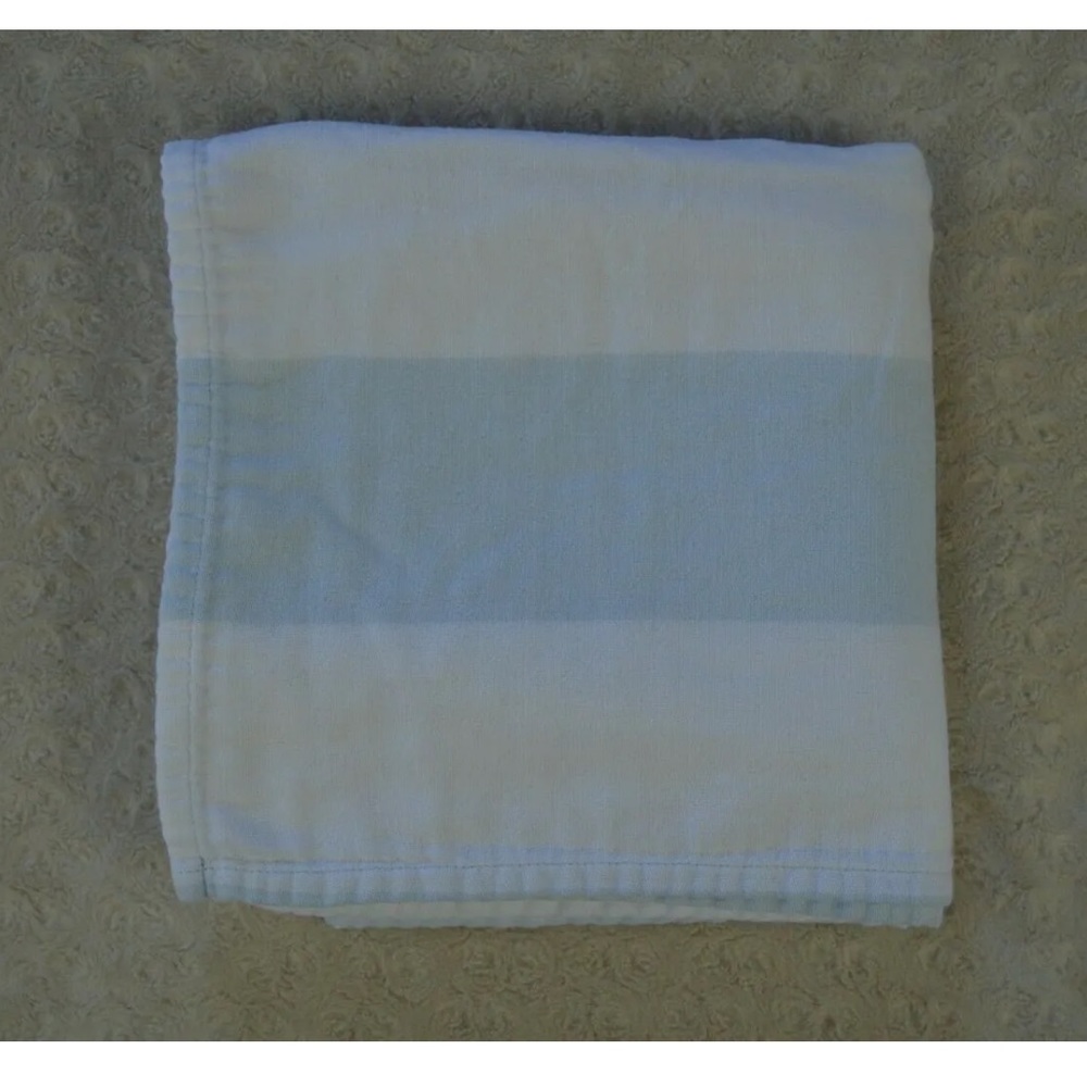 Burt's Bees Baby Wide Blue White Stripes Blanket Organic Cotton Swaddle
